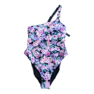 NWT Victoria’s Secret Floral One Shoulder Swimsuit Size Small Purple Pink Print